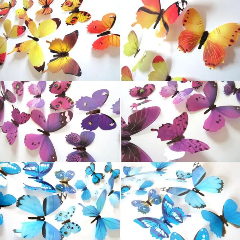 

Free Shipping 12pcs/set PVC 3D Butterfly Wall Decor Cute Butterflies Wall Stickers Art Decals Home Decoration Room Wall Stickers