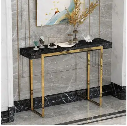 

Light luxury porch table porch table modern simple new Chinese marble porch cabinet wall stainless steel shelf