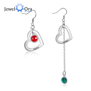 JewelOra ручной работы рождественские гравировка имени на серьги в форме сердца, индивидуальный асимметричный, свисающие серьги для женщин, серьги подарок для матери