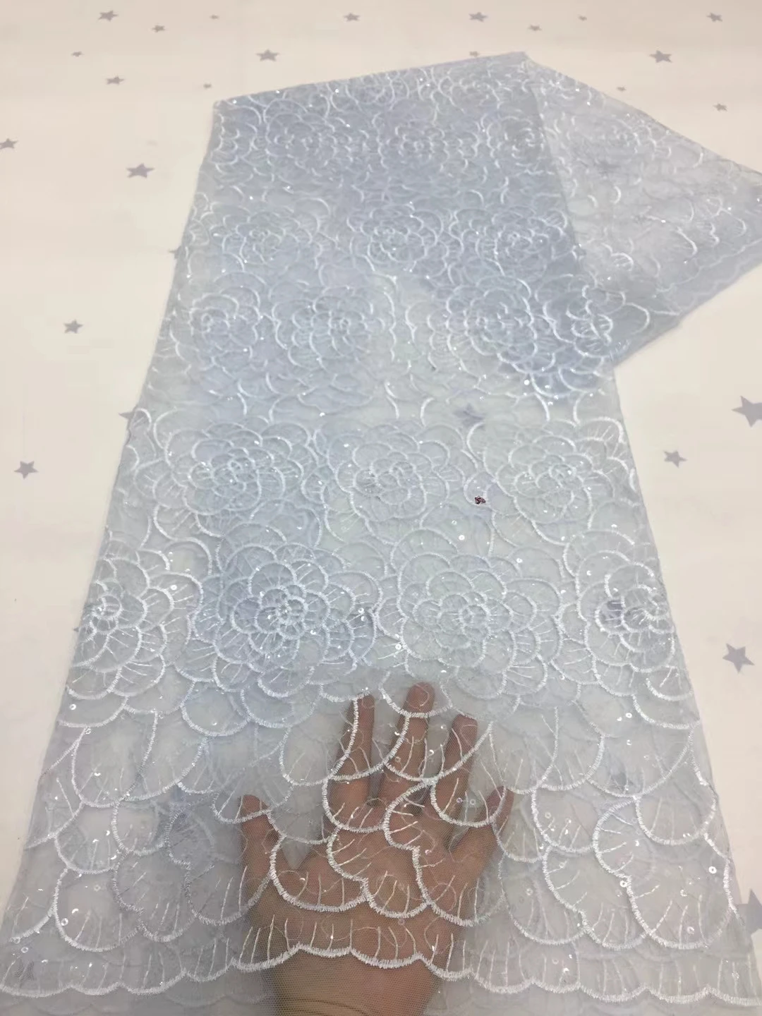 

5Yards Sequins Lace African Net Lace Fabric 2021 French Tulle Mesh Lace Nigerian Material Guipure Fabric For Wedding Dress Party