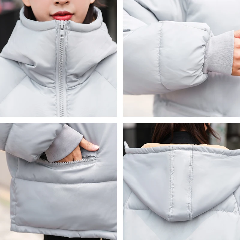 

Thicken Woman Parkas Solid Loose Women's Winter Puffer Jacket Plus Size Korean Style Hooded Stand Collar Casual Overcoat Female