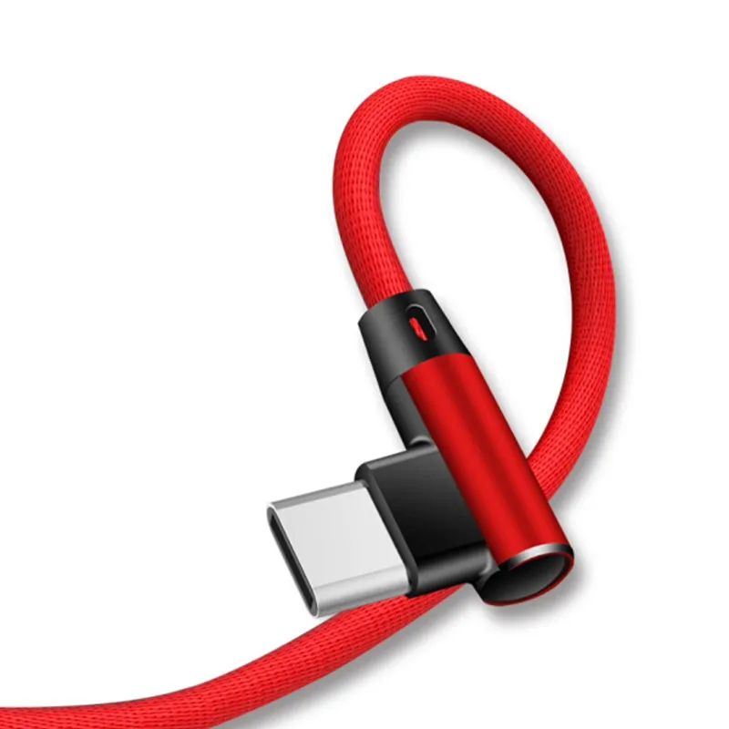 Плетеный 90 градусов под прямым углом type C/IOS/Micro USB кабель для быстрой синхронизации данных для iPhone Samsung Galaxy Note 10 Plus J5 J7