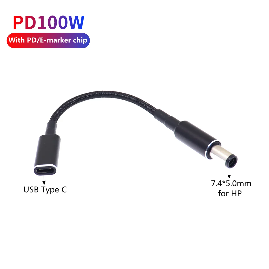 65W 90W Type-C Female to 7.4x5.0mm Male PD Charger Connector USB Type C Fast Charging Cable Laptop Adapter Converter for HP DELL |