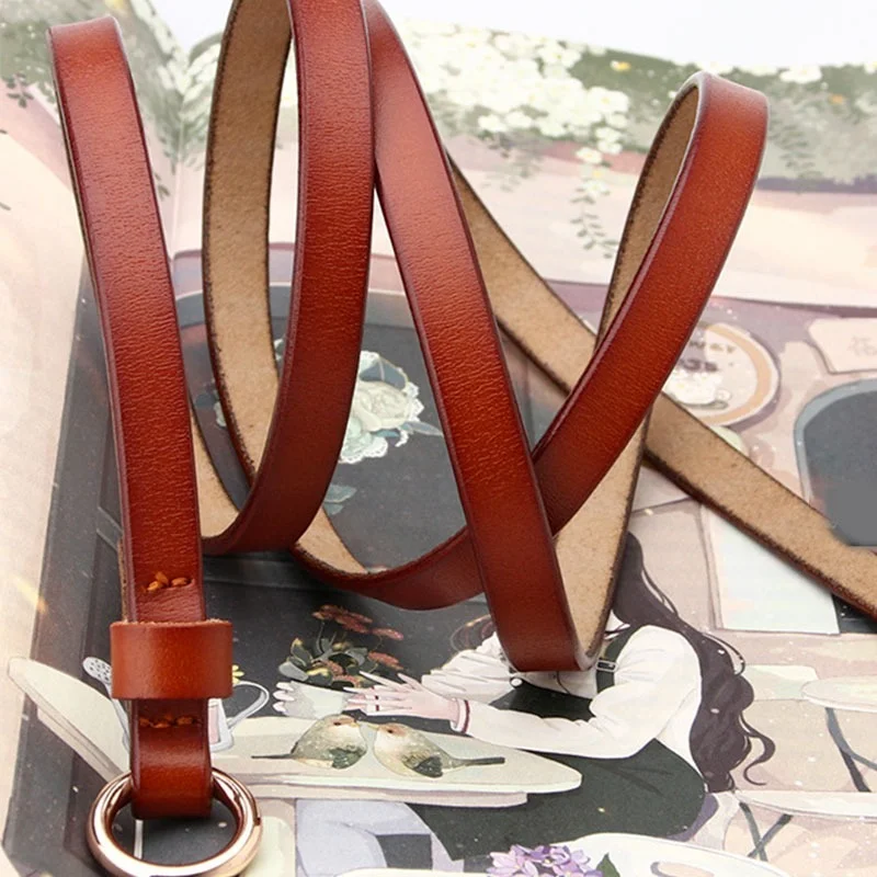 

115cm Women's Fine Belt Round Buckle Trousers Sweater Dress Decoration Thin Belt Leather Waistband Solid Color Slim Belts Straps