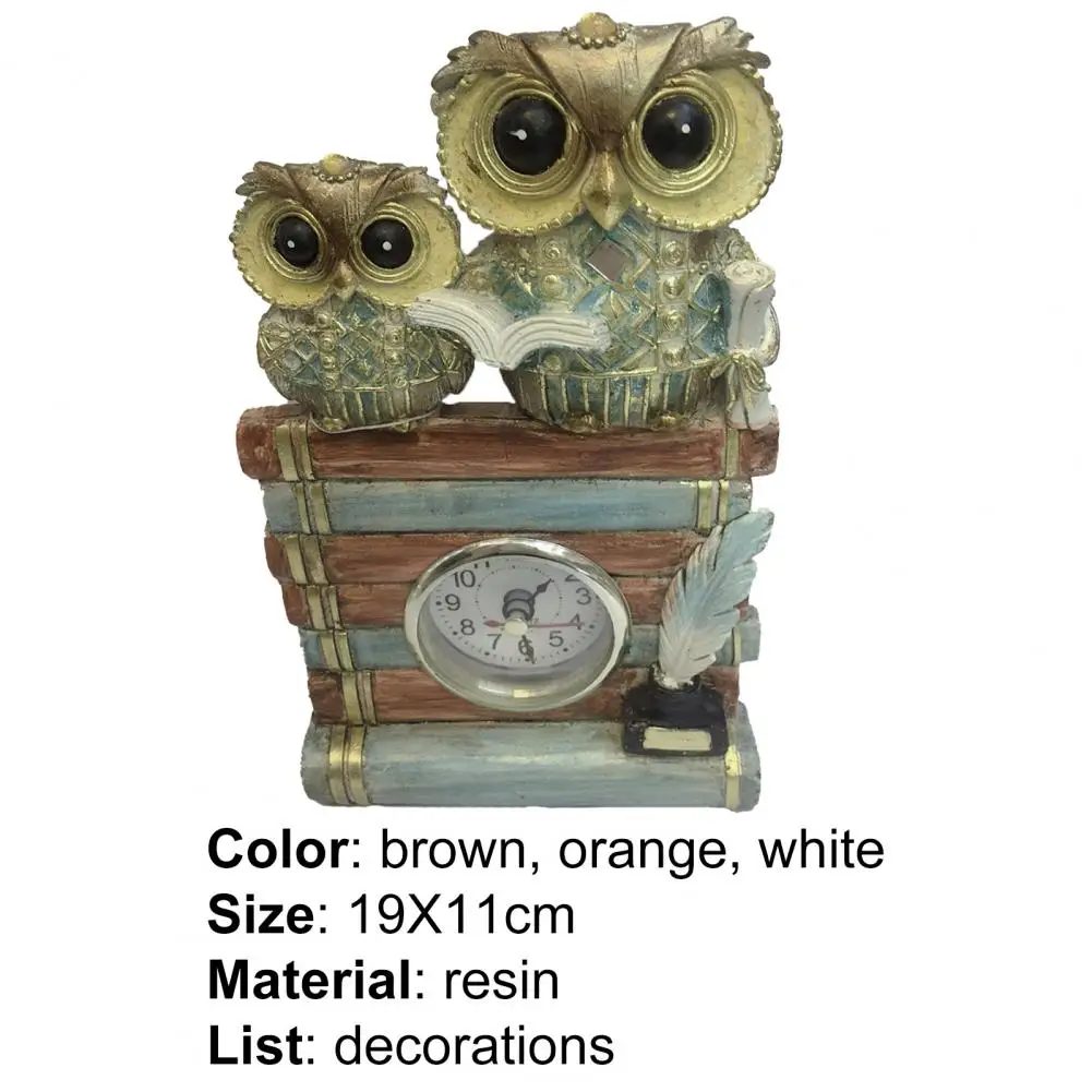 

Owl Figurine Cartoon Shape Fall Resistant Resin Animal Owl Statue Clock for Home