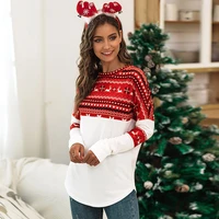 long sleeve t shirt women spring autumn o neck patchwork pullover top tees casual female christmas holiday clothes