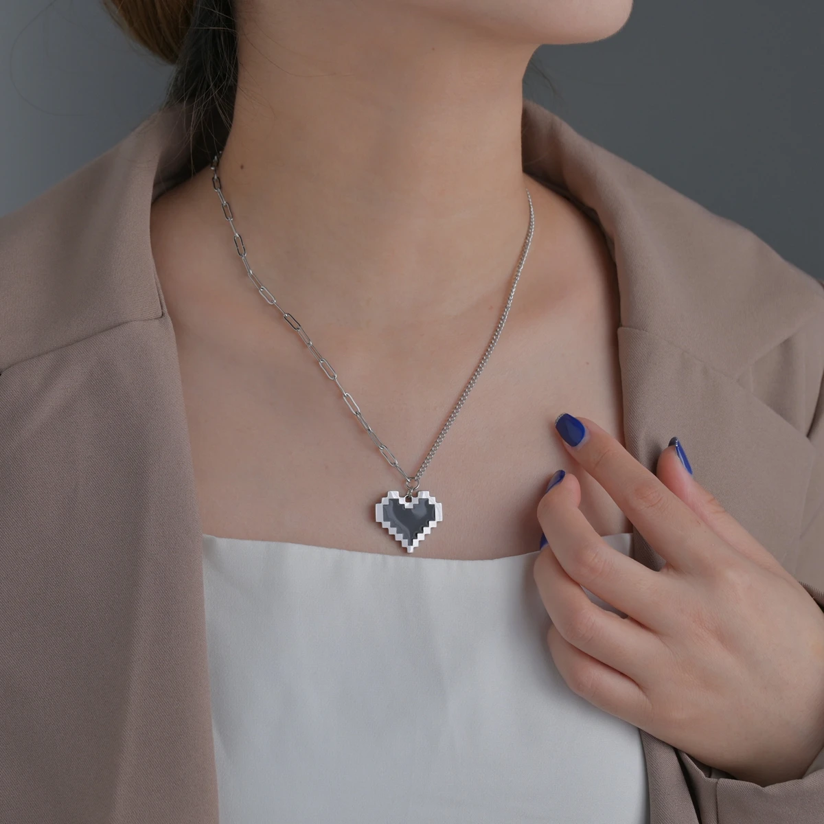 

Acheerup Fashion Double Layer Heart Stainless Steel Necklace For Women Thick Box Chian Adjustable Choker Chian Jewelry Gifts