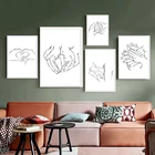 Абстрактные минималистичные руки Сердце семейный портрет мама ребенок искусство линии рисование на стене картины на холсте постеры печать Декор для дома
