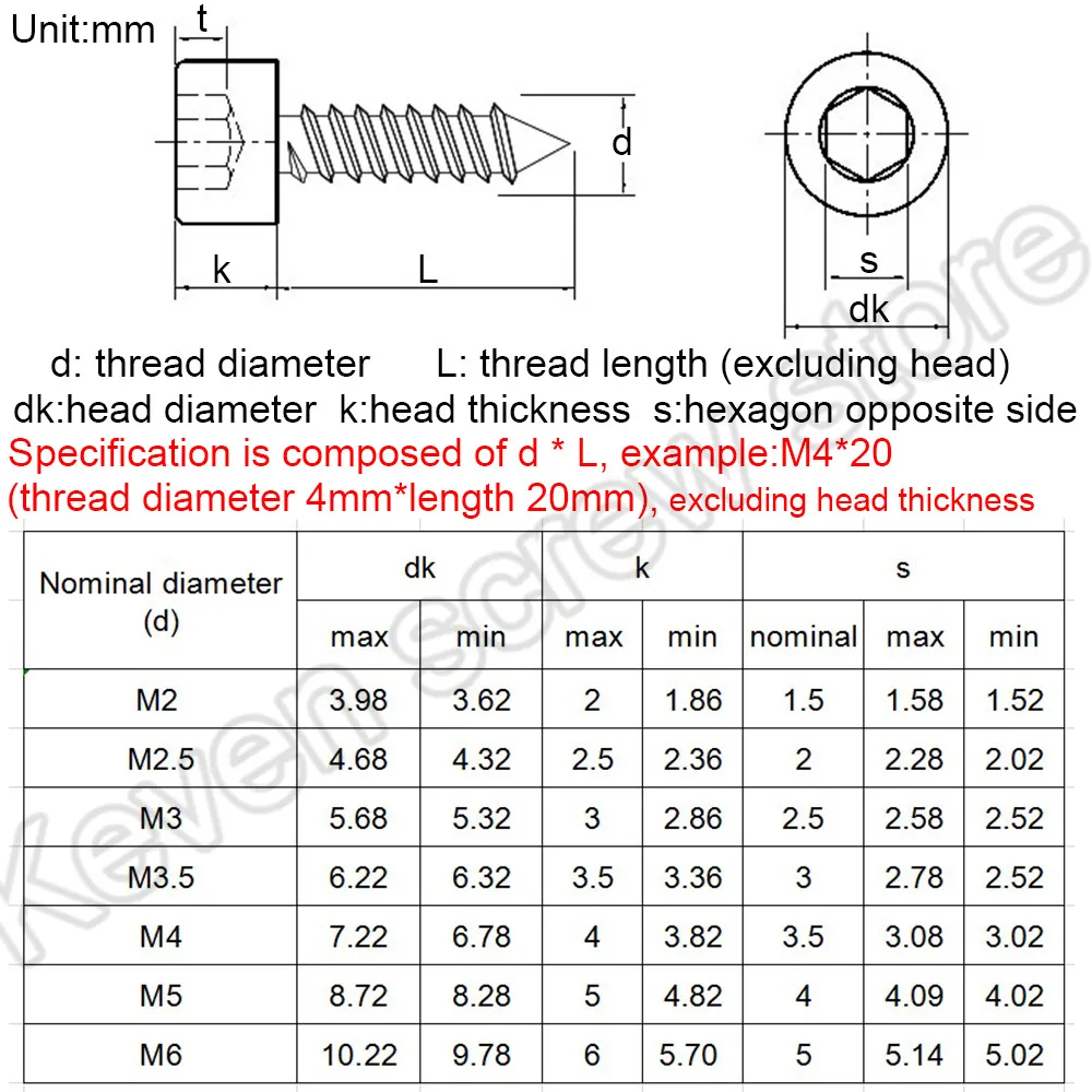 100pcs/Lot M2/M2.6/M3 Metric Thread 304 Stainless Steel Hex Socket Head Cap self tapping Screw Bolts | Обустройство дома