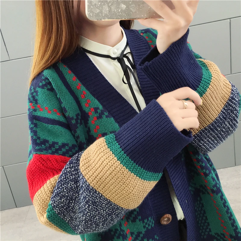 2019 new autumn and winter short 2color sweet college wild loose knit cardigan thickening lazy wind sweater coat size S-XXL |
