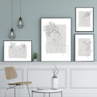 Абстрактная Женская линия, рисунок, Постер в скандинавском стиле, Современная Картина на холсте, настенное искусство, цветок, девушка, Фреска, спальня, домашнее украшение для стен