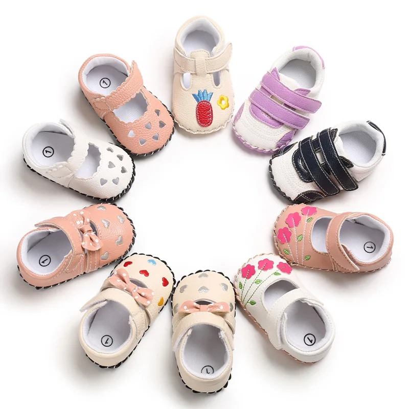 Обувь для малышей девочек с цветочным рисунком из искусственной кожи бантом на