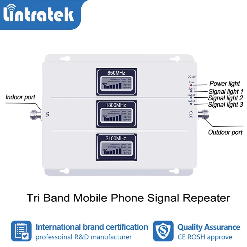 Lintratek 70db трехполосный повторитель сигнала 2g 3g 4g 800 850 900 1800 2100 EGSM 4G сотовый телефон