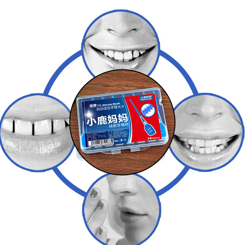 

New 16 Pcs/Set Soft Elastic Massage Gingival Interdental Brush Massage Toothpick Toothbrush Floss Dental Flosser