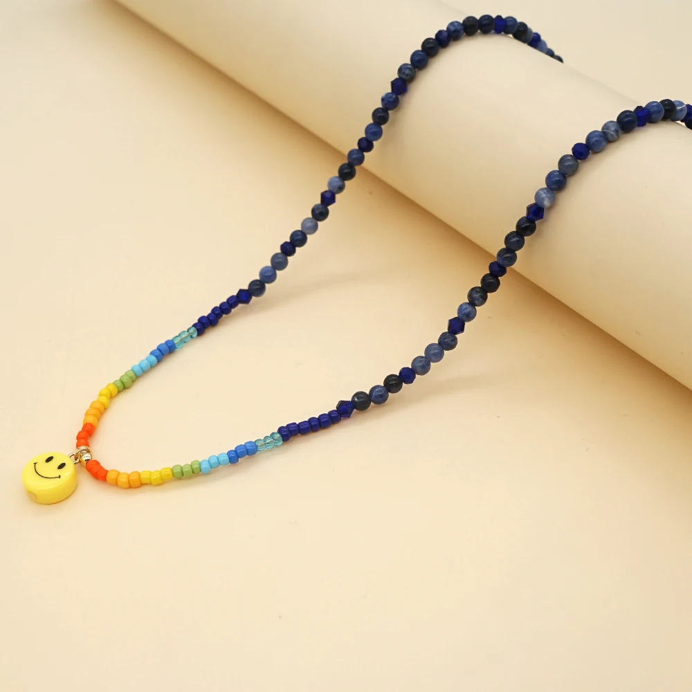 

YASTYT 2021 Pendant Necklaces Natural Stone Beaded Choker Blue Vein Stone Necklace For Women Fashion Jewelry Collar