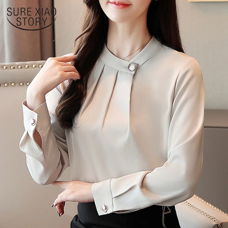 

2021 Korean New Solid Elegant Spring Shirts Female Long Sleeve Chiffon Women Tops and Blouses Female Ladies Shirts 8363 50