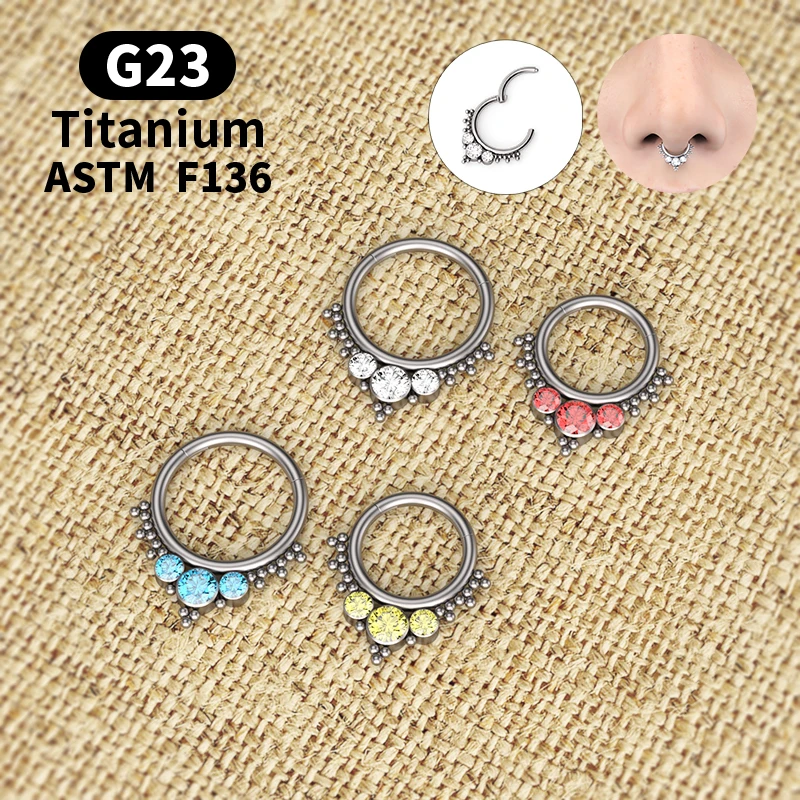 

Hera 1pcs New G23 Titanium Hight Segment Quality Zircon Stone Ring Nose Septum Earrings Septum Ring Fashion Piercing Jewelry