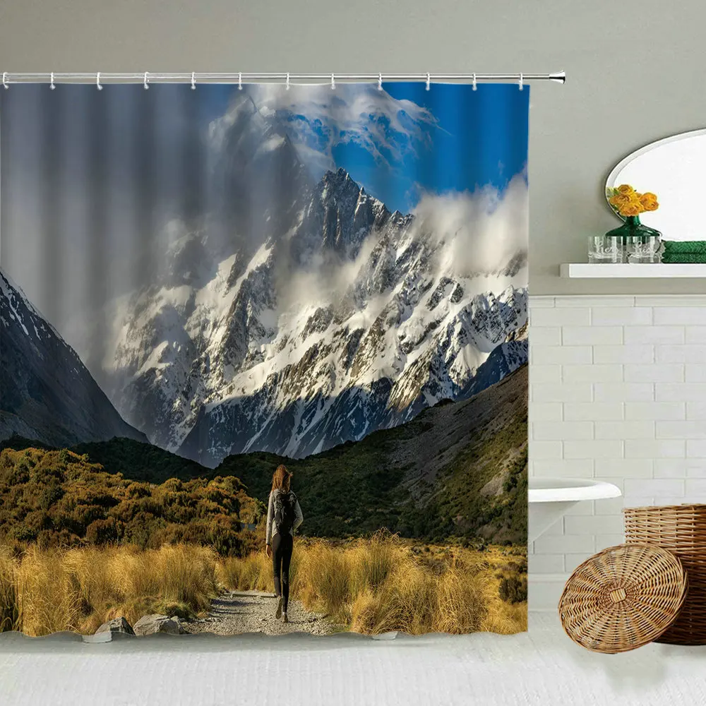 Водонепроницаемая Штора для душа с природным пейзажем занавеска снега гор леса
