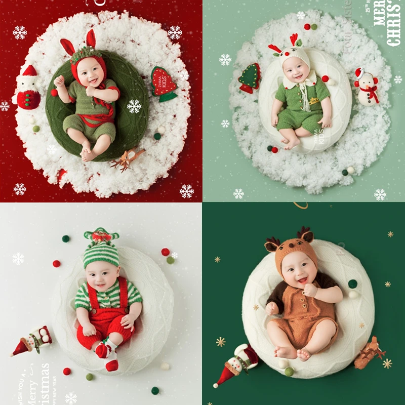 Newborn Photography Christmas Clothing Knit Hat+Jumpsuit 2pcs/Set Studio Infant Photo Props Accessories Cute Milu Deer Costume
