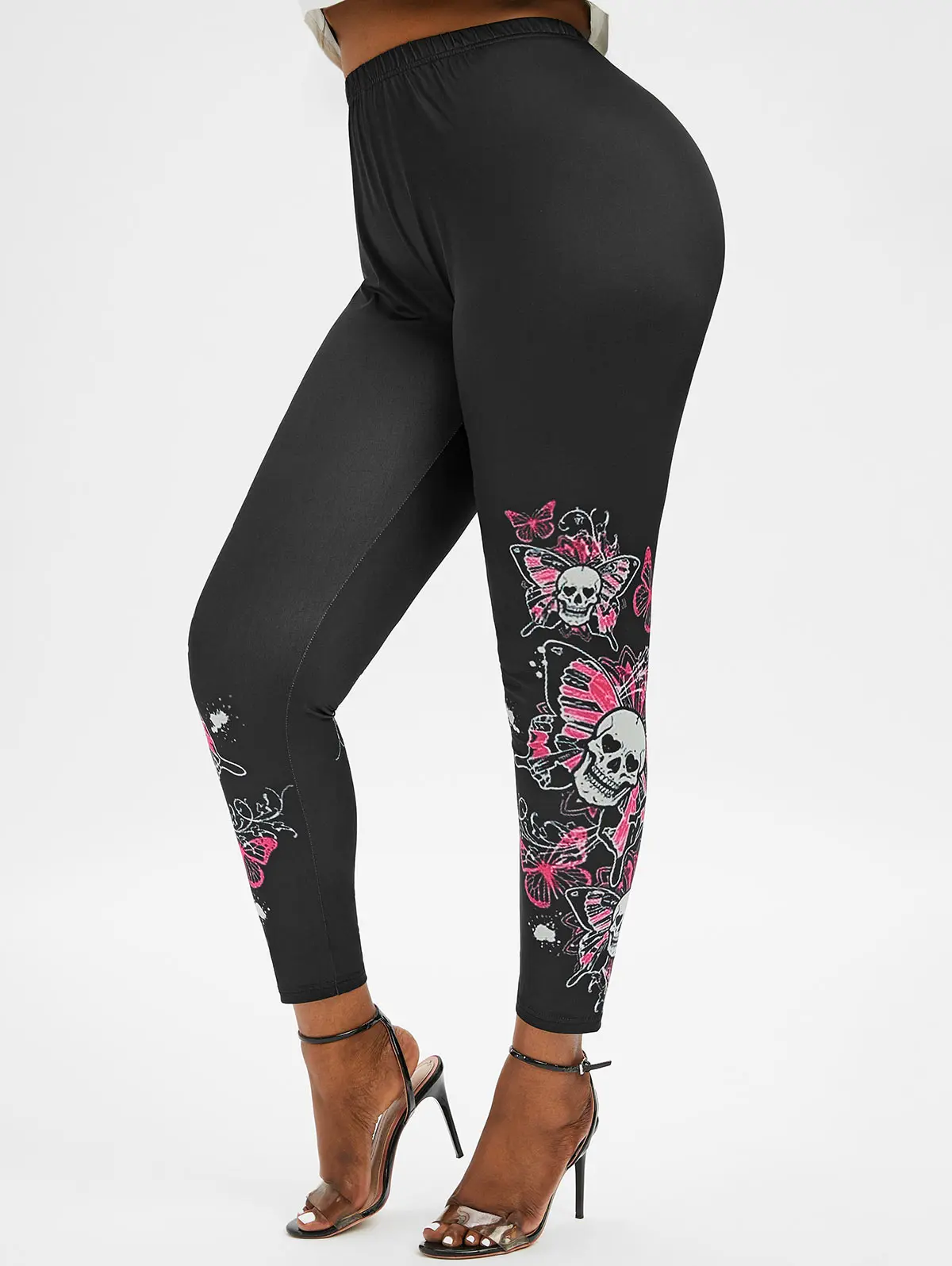 

Plus Size Skull Butterfly Print High Waisted Pants Tights Women Pants Pencil Pants