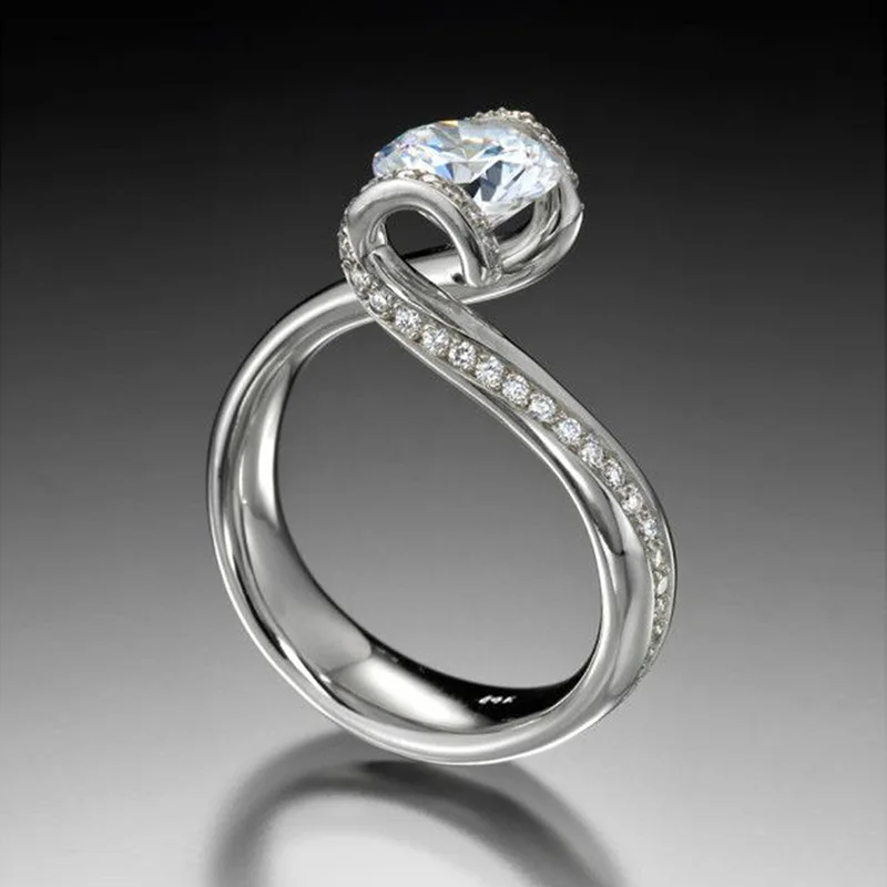 

Cute Female White Round Crystal Ring Charm Silver Color Thin Wedding Rings For Women Trendy Zircon Stone Engagement Ring