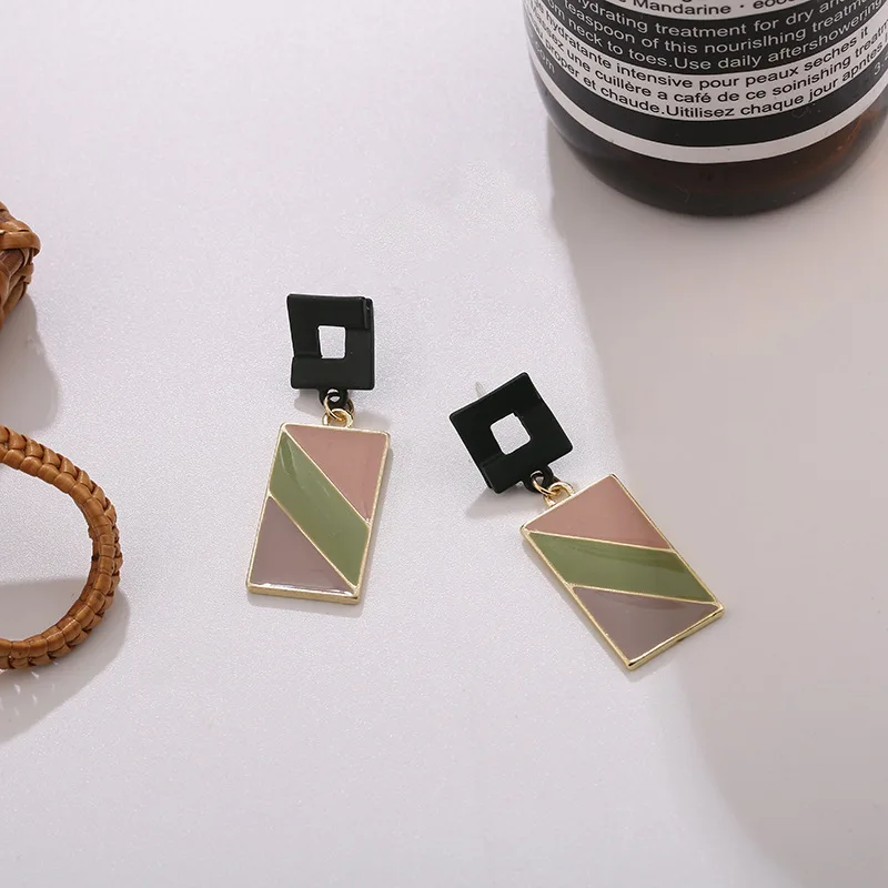 

2020 New Design Colorful Morandi Square Drop Earrings For Women Geometric Statement Clip On Earrings Trendy Boho Jewelry
