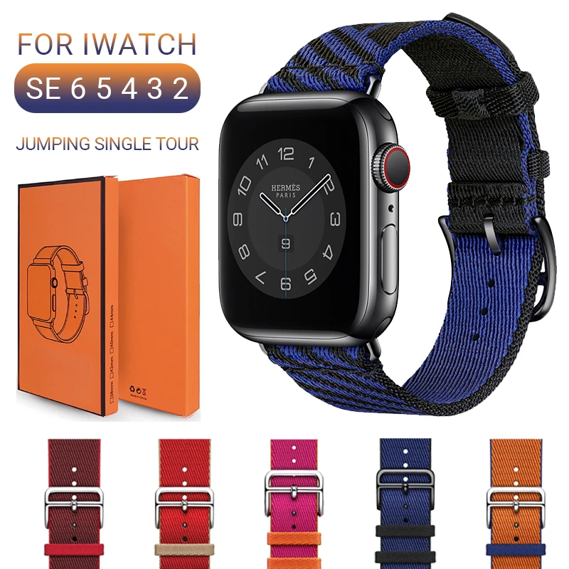 Ремешок для часов прыгающий Apple Watch Band 44 мм 40 нейлоновый браслет в оплетке IWatch SE 6 5 4