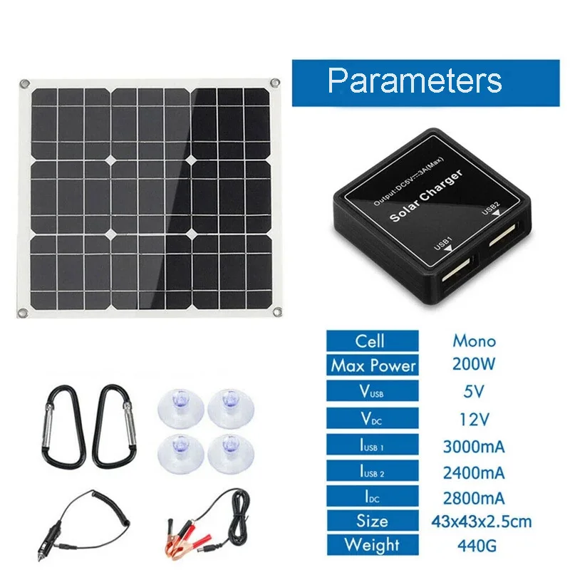 200W 18V Solar Panel Kit Power Bank Dual-USB With 60A Controller Folding Outdoor Mobile Battery Charger Supply | Электроника