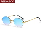 Peekaboo безрамные Овальные Солнцезащитные очки для мужчин в ретро стиле зеленые синие зеркальные безободковые маленькие очки для женщин Красочные uv400 2022