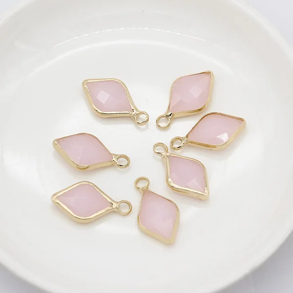 pink jade 9x14 мм золотые металлические бусины в рамке граненый хрусталь Подвески в форме листа разъемы ожерелье серьги Поиск ремесло - Цвет: pink jade