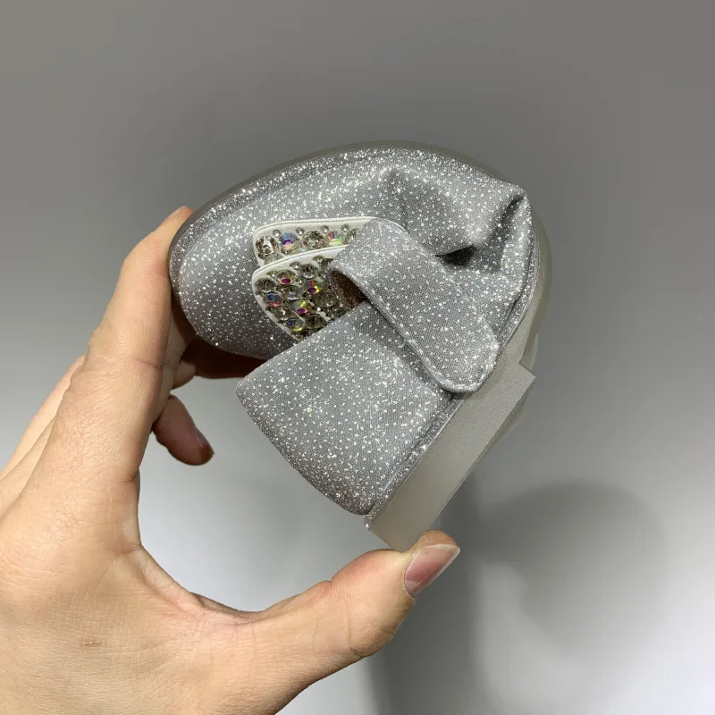 

New Children Leather Shoes Girls Princess Party Bow Rhinestone Moccasins Baby Toddler Comfortable Dance Crystal Student Kids 018