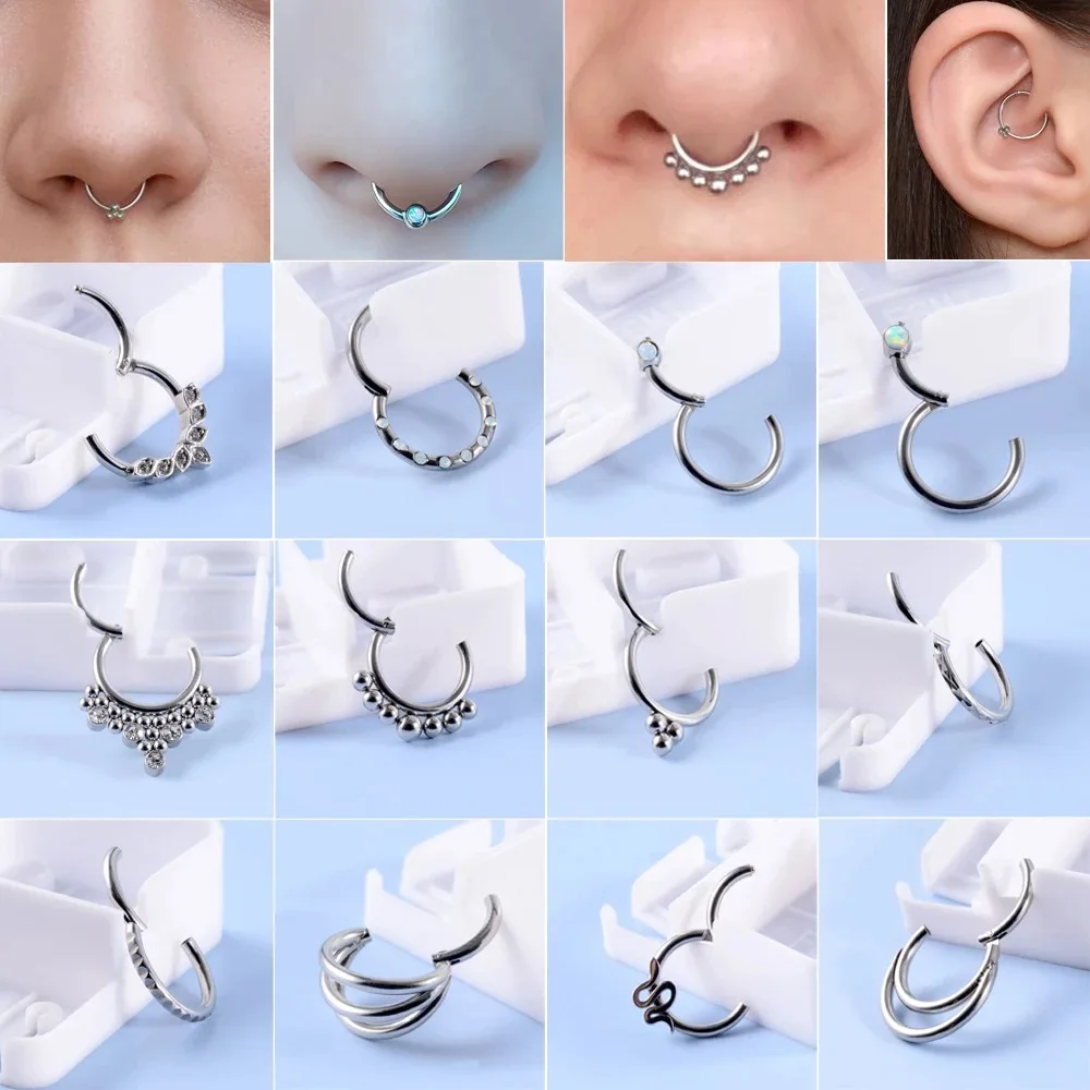 

1PC Stainless Steel&Titanium More Styles Ear Tragus Cartilage Opal Hinged Segment Septum Nose Clicker Hoop Body Piercing Jewelry