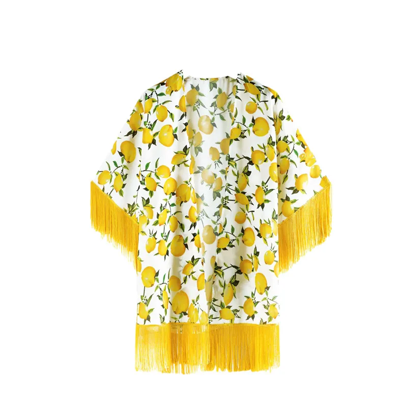 Женское пляжное бикини с принтом лимона желтый длинный кардиган-туника