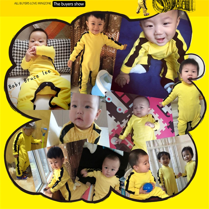 Необычный детский костюм для косплея Брюса Ли комбинезон новорожденных