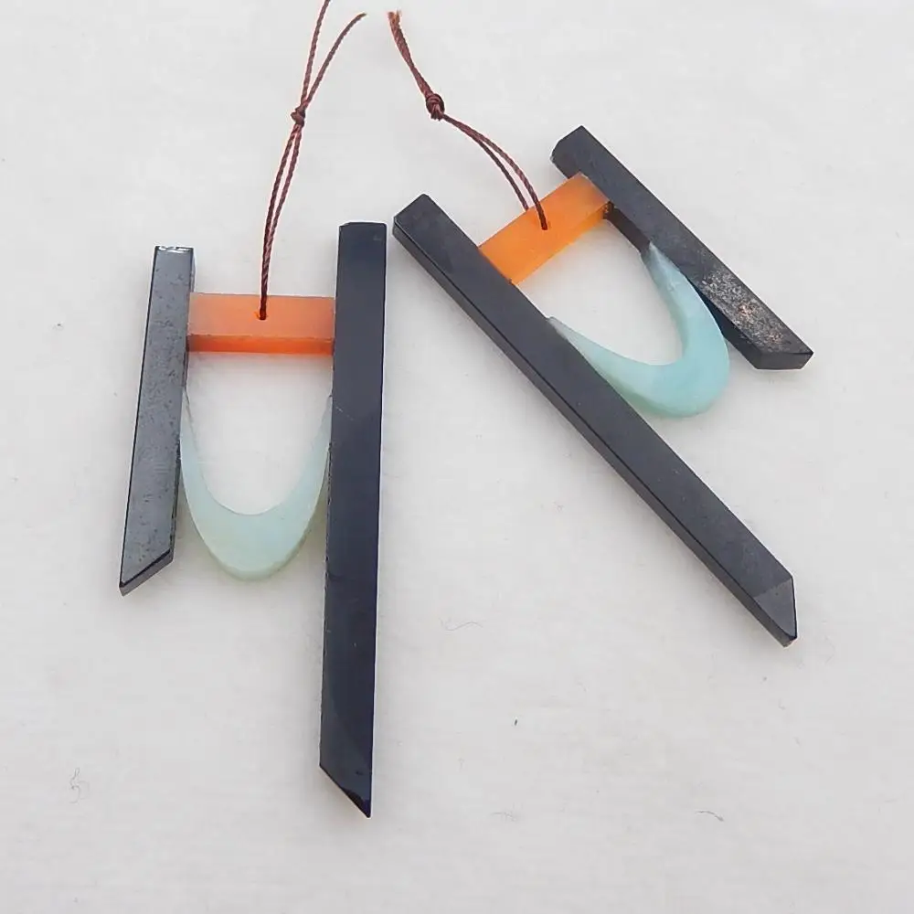 

Natural Obsidian Amazonite With Red Agate Intarsia Fashion Earring Beads For Jewelry, 65x26x4mm14g
