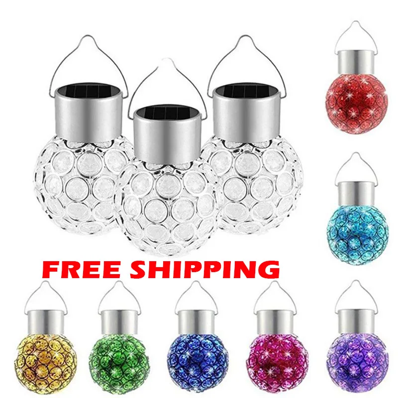 LED Solar Light Glass Ball Crystal Hanging Color Changing Light Decoration Light For Outdoor Lighting Garden Courtyard