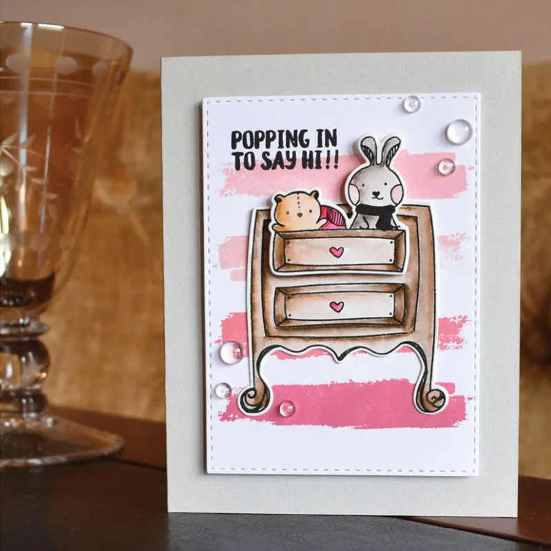 

POPPING IN TO SAY HI Animals Metal Cutting Dies with Stamps for DIY Scrapbooking Paper Cards Making Craft Supplies New 2020