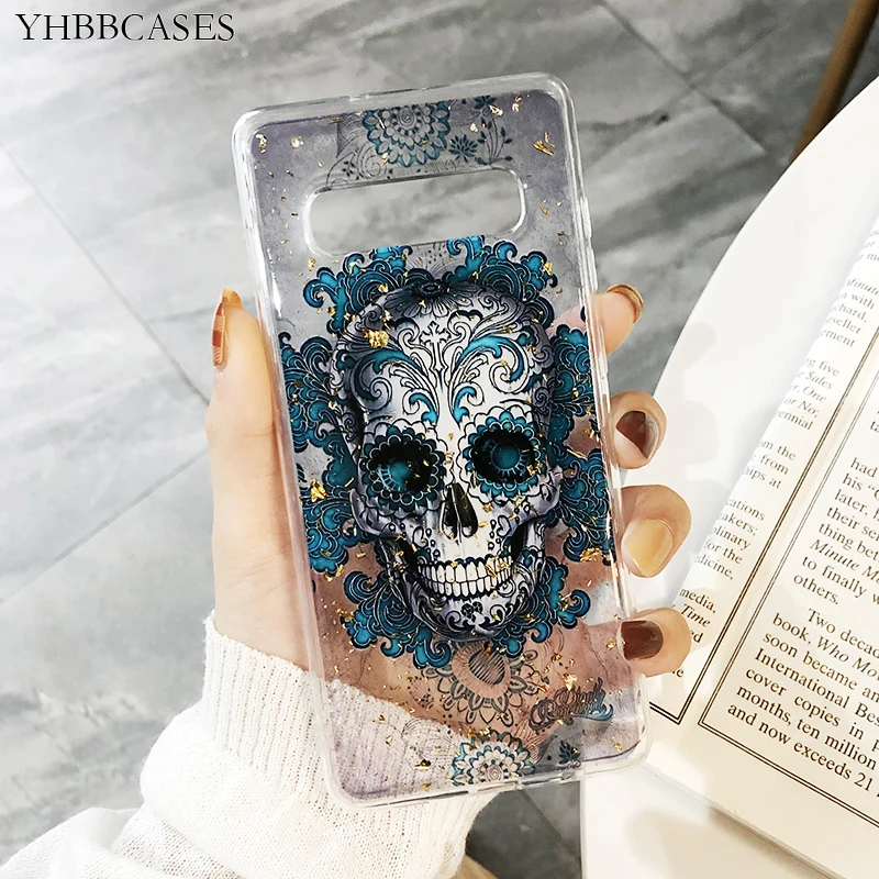 YHBBCASES для Samsung Galaxy S10 S8 S9 Plus мягкие чехлы из ТПУ с изображением черепа единорога