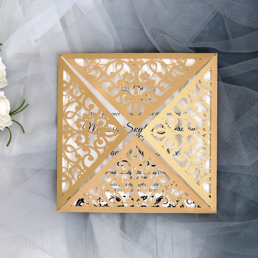 10 шт. кружевной полый лазерный разрез с цветами для свадебных приглашений