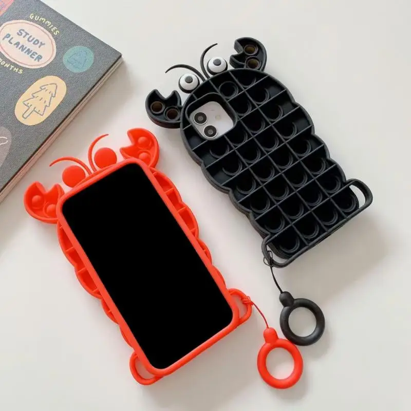 Kawaii Black Red Lobster Case for Iphone11 12Pro Max Xr Simple Dimple Fidget Toys Push It Bubble Soft Silicone Phone Cover | Игрушки и