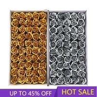 hot sale soft romantic fragrant 3 layers gold silver rose head artificial decoration wedding bouquet gift boxes soap flowers