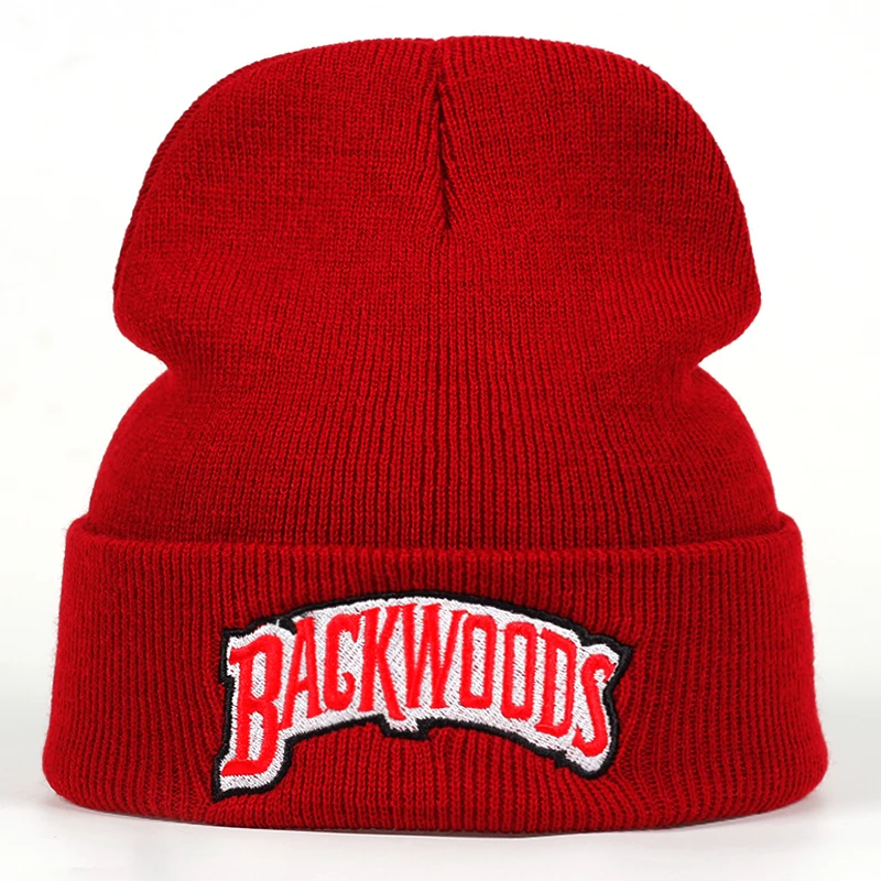 Новинка, брендовая вязаная зимняя шапка с надписью backwoods, Хлопковая мужская и женская модная вязаная зимняя шапка в стиле хип-хоп, шапки Skullies - Цвет: Красный