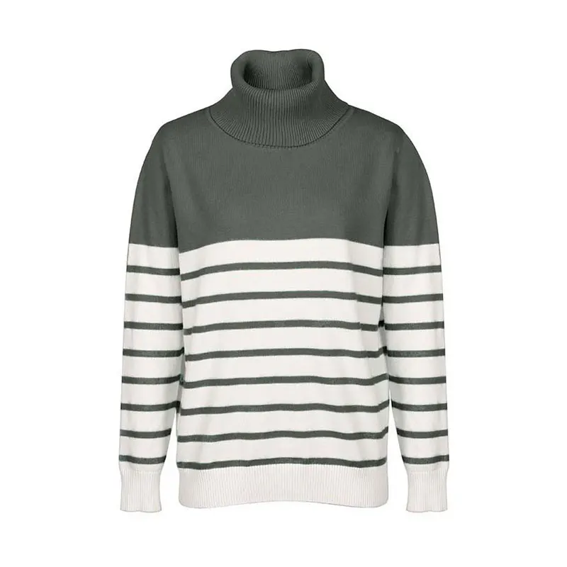 

2020 Autumn Winter Turtleneck Women Striped Sweater Knitted Turtle Neck Sweater Pullovers for Women Thick Jumper Knitwear