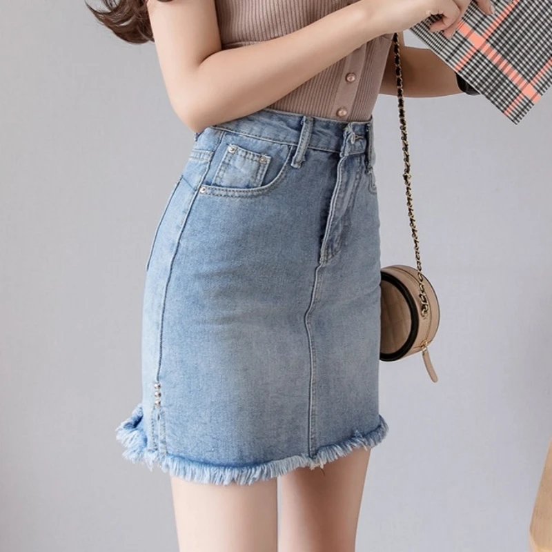 Модная Джинсовая юбка с завышенной талией женская уличная Милая Мини-юбка
