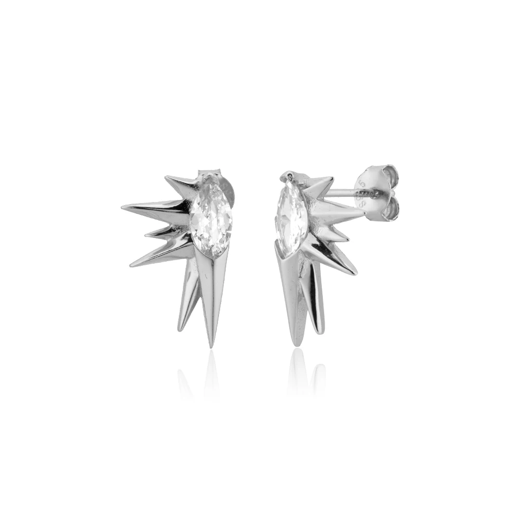 

Sterling Silver Spike Stud Earring Ovals Eye Women Purple Clear Zircon Black Fine Jewelry For Women Crystal Wedding