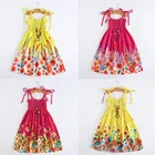 Модное платье для девочек; Богемное пляжное платье принцессы с цветочным принтом на бретелях для маленьких девочек; Милый детский костюм