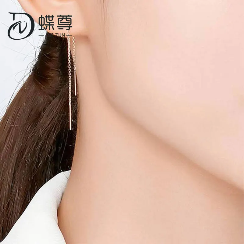 

Simple lines of 18-karat gold earrings with rose-gold gold thread stud fashionable earrings au750