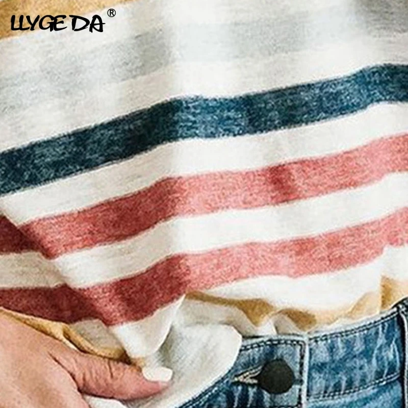 

Rainbow Print Women's T-Shirts White O-neck Long Sleeve Woman tshirts 2021 Summer Fashion Basic Casual Loose Top Women