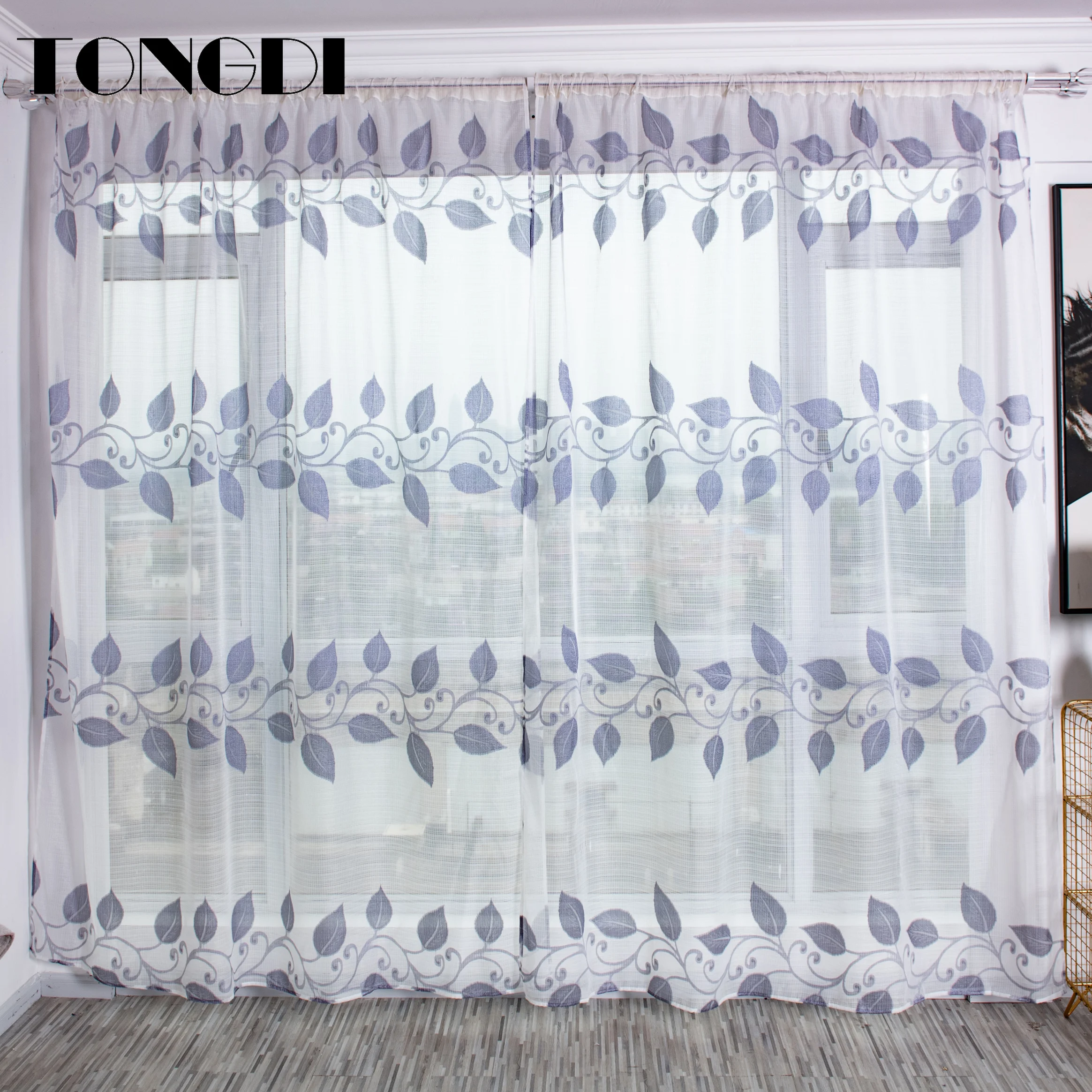 Белая Тюлевая занавеска TONGDI с принтом элегантные большие листья цветочные цветы