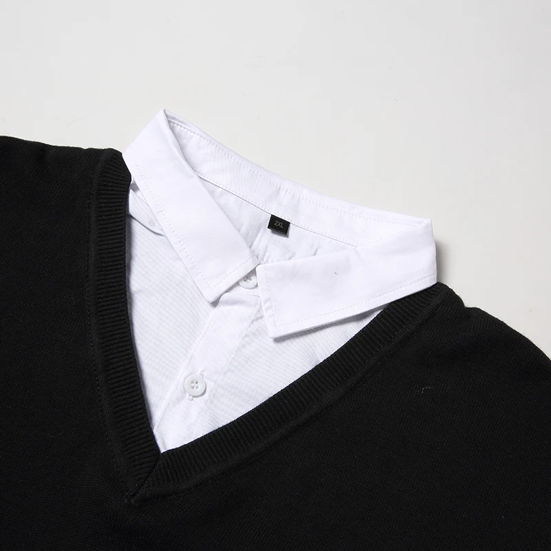 

Sweater Men Solid Gengar Hip Hop Streetwear Mens Clothing Spandex Pullover Fake Two Pieces Male Sweaters Fashion Casual Outwear